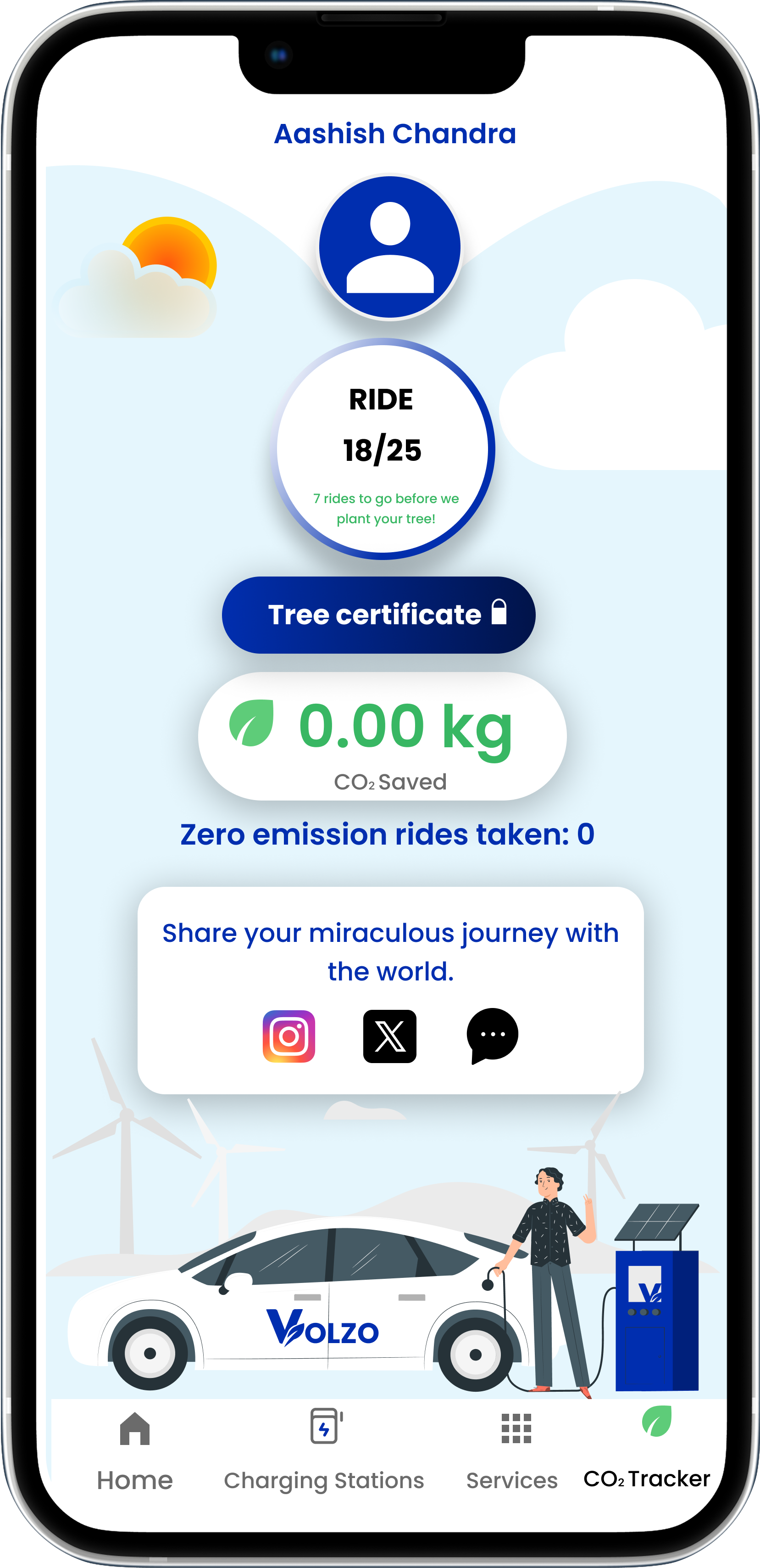 Volzo CO2 Tracker App UI
